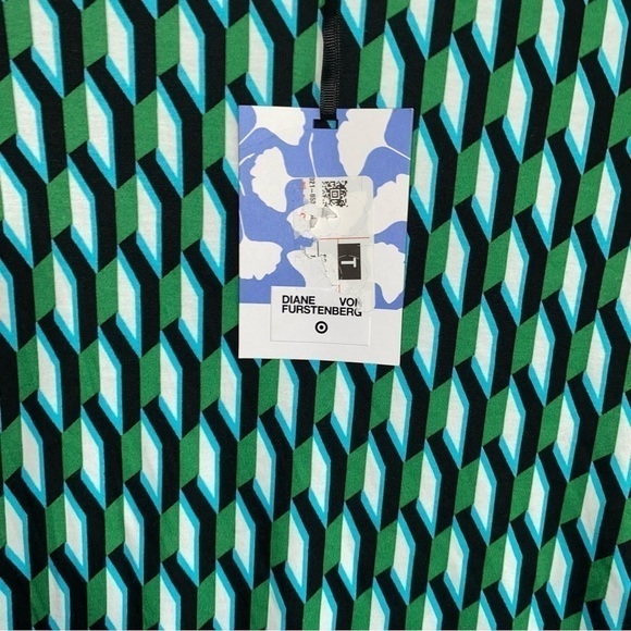 NWT Diane Von Furstenberg Long Sleeve Green Diamond Top - Picture 5 of 8